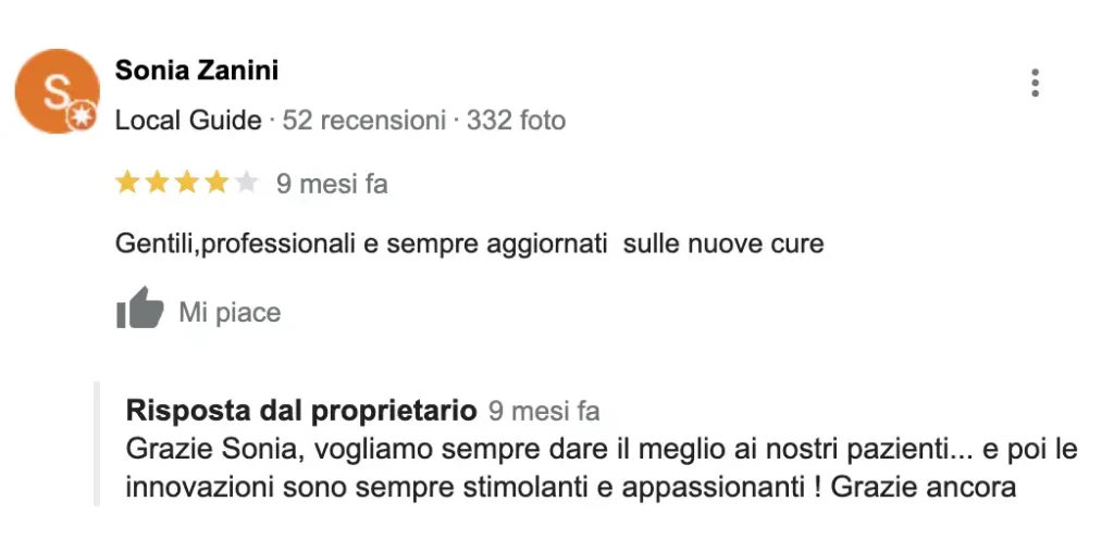Recensioni positive clienti - Studio dentistico Ferlin - Impiantologia a carico Immediato